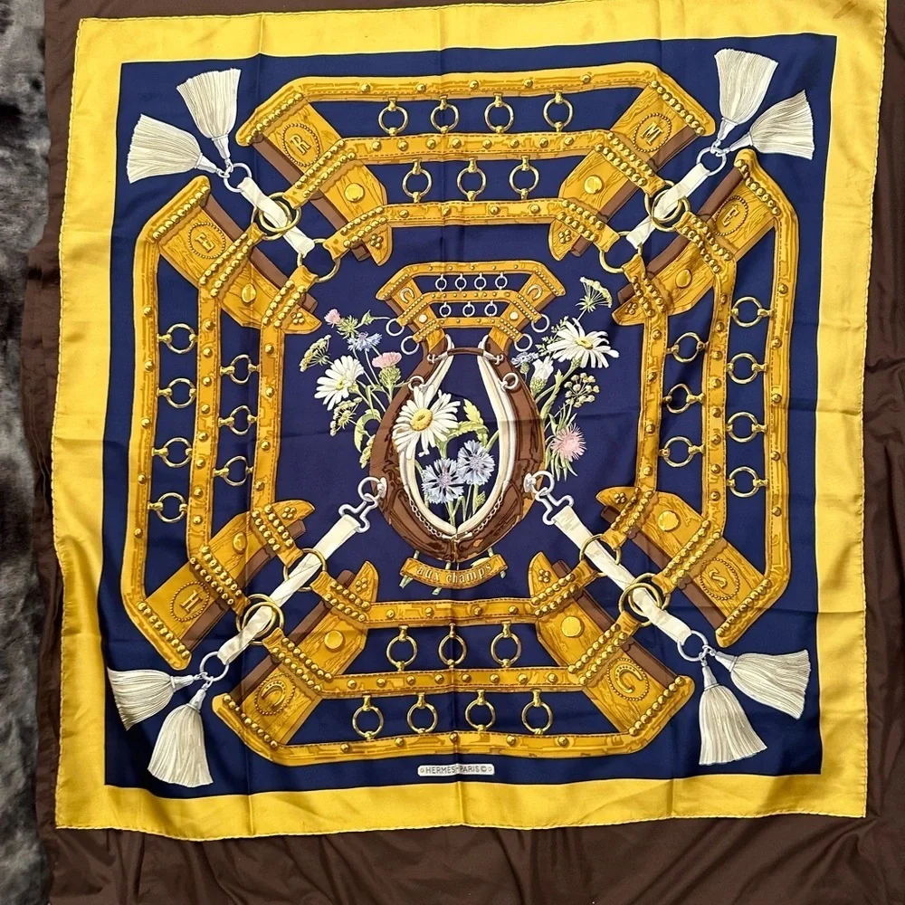 Hermes blue silk scarf